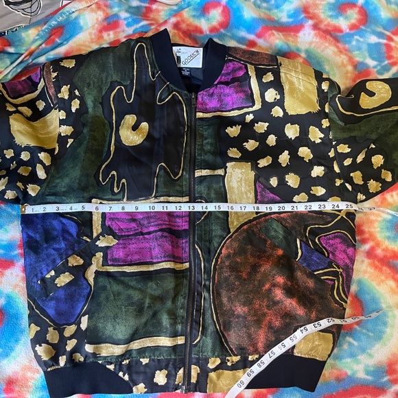 Vintage GOOUCH Bomber Jacket 100% Silk 90’s Abstract Print Full Zip - Picture 5 of 9